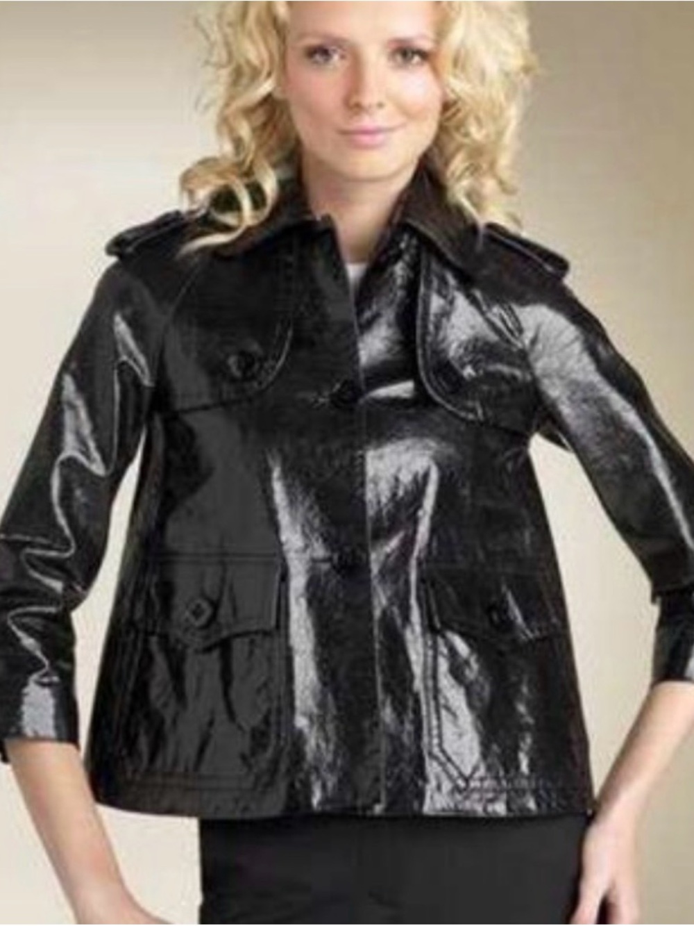 Theory "Polished Oberon" Black Patent Trench Jacket